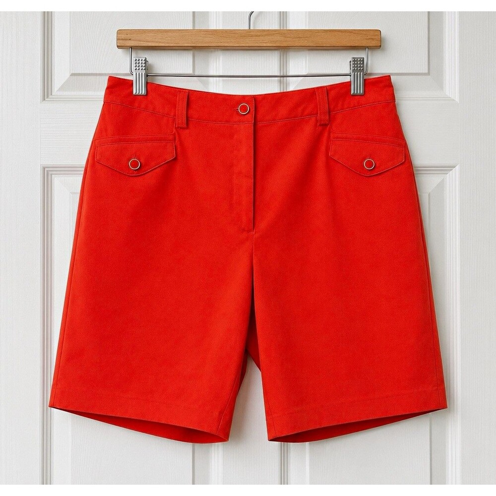 EP Pro Women's Golf Shorts Orange Solid Size 12 Polyester Flat Front Pockets